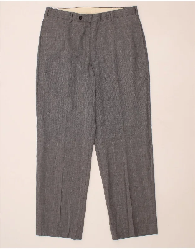 BROOKS BROTHERS Mens 346 Straight Suit Trousers W34 L32 Grey Check Wool