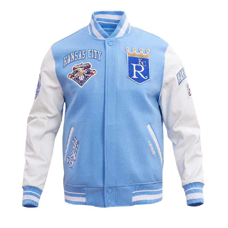 Effortless Gear MLB KANSAS CITY ROYALS RETRO CLASSIC MEN'S RIB WOOL VARSITY JACKET (UNIVERSITY BLUE/WHITE) Effortless Gear MLB KANSAS CITY ROYALS RETRO CLASSIC MEN'S RIB WOOL VARSITY JACKET (UNIVERSITY BLUE/WHITE)