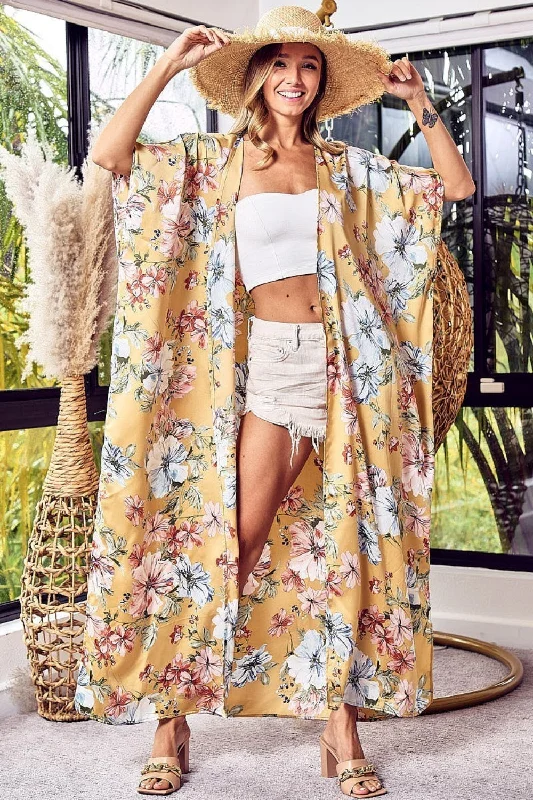 Casual Layers Floral Side Slit Longline Cardigan