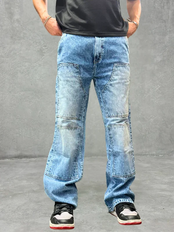 Blue Stone Wash Carpenter Baggy Jeans