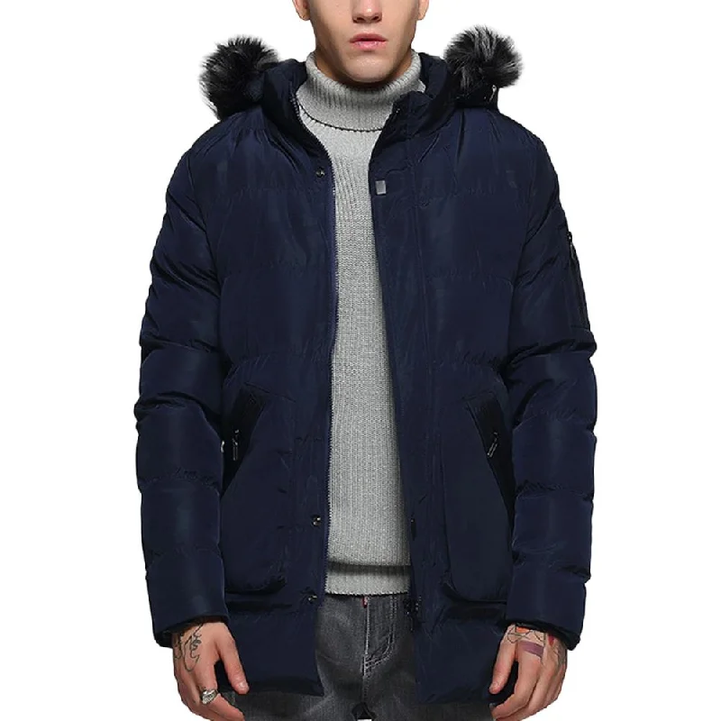 Smart Looks Hood Removable Faux Fur Coat Navy