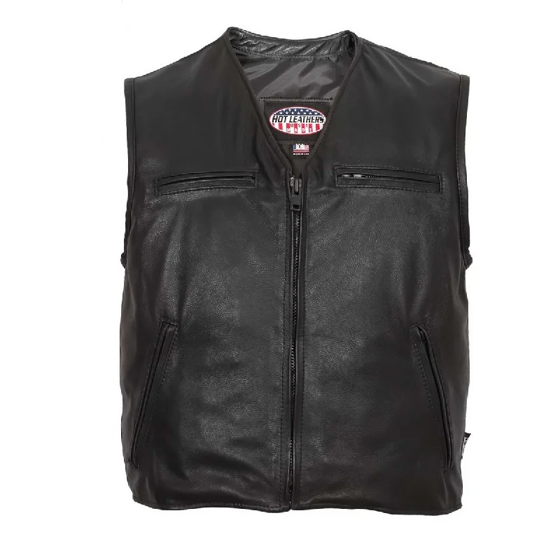Outdoor Outfits Hot Leathers VSM5009 USA Made Men's Black V-Neck Premium Leather Zippered Motorcycle Rider Vest Outdoor Outfits Hot Leathers VSM5009 USA Made Men's Black V-Neck Premium Leather Zippered Motorcycle Rider Vest