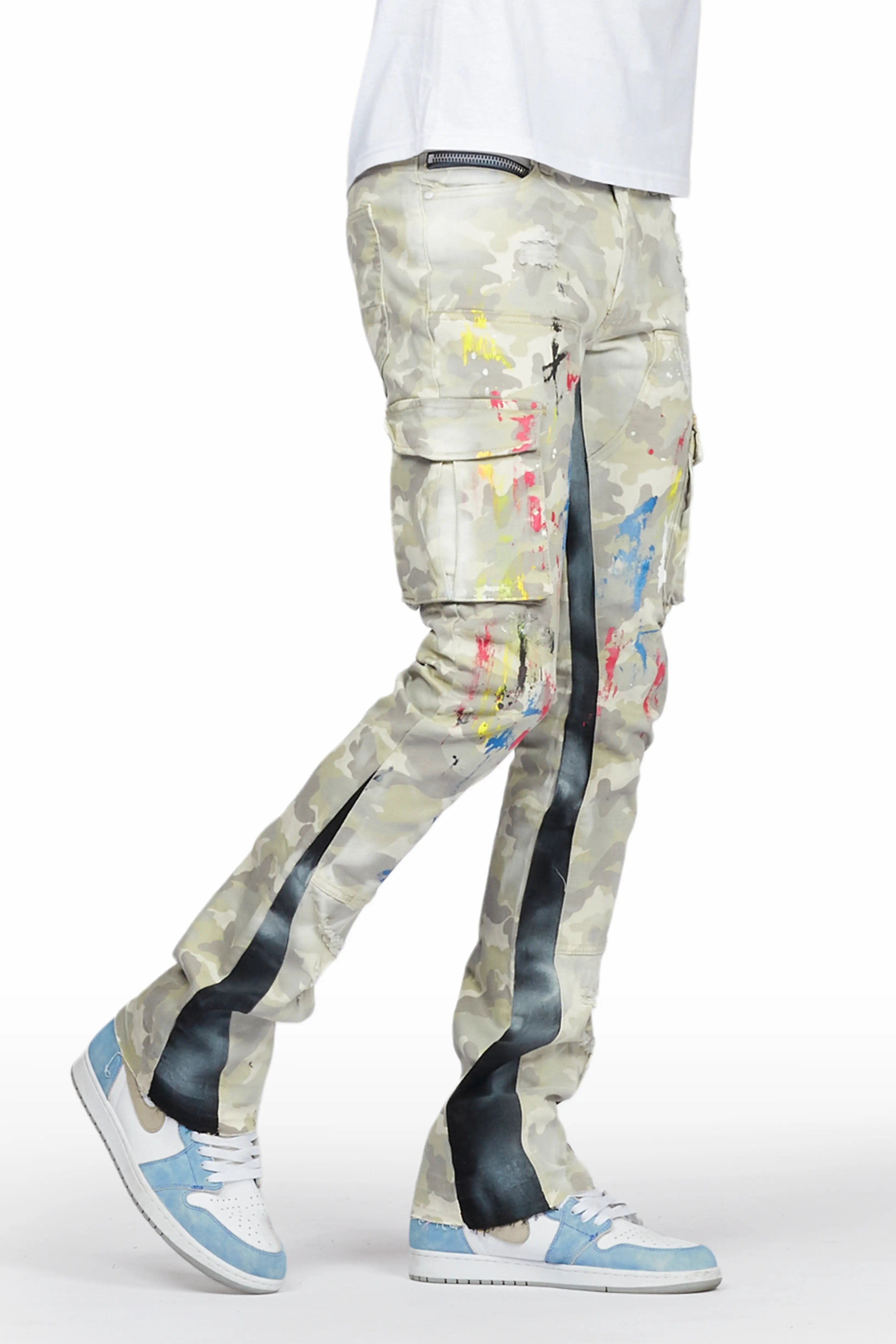 Neal Light Camo Painter Stacked Flare Jean