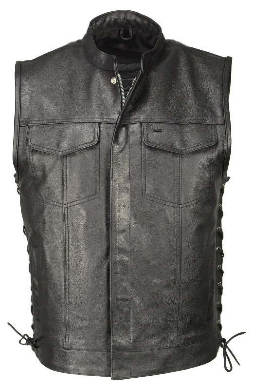 Warm Essentials M Boss Motorcycle Apparel BOS13503 Men's Black Leather Side Lace Club Style Vest with Quick Draw Pocket Warm Essentials M Boss Motorcycle Apparel BOS13503 Men's Black Leather Side Lace Club Style Vest with Quick Draw Pocket
