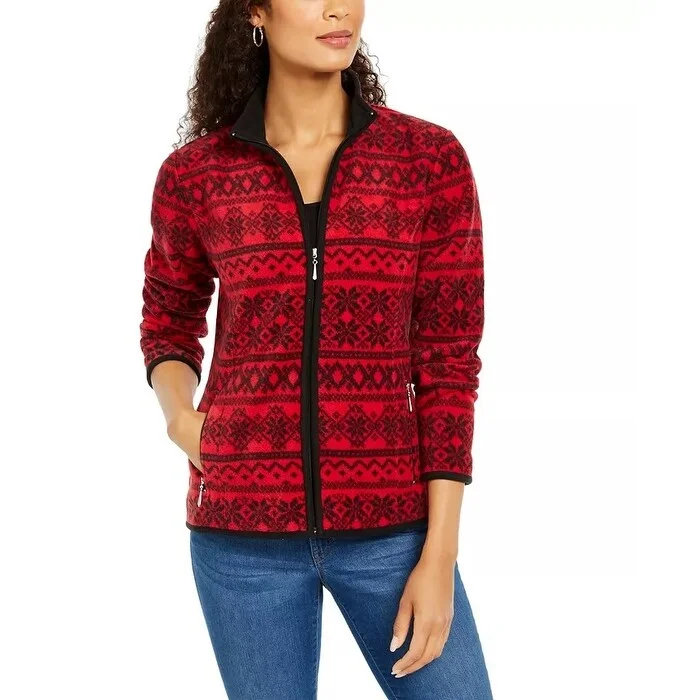 Casual Looks Karen Scott Women's Sport Printed Zeroproof Zip Jacket Bright Red Size X-Large Casual Looks Karen Scott Women's Sport Printed Zeroproof Zip Jacket Bright Red Size X-Large