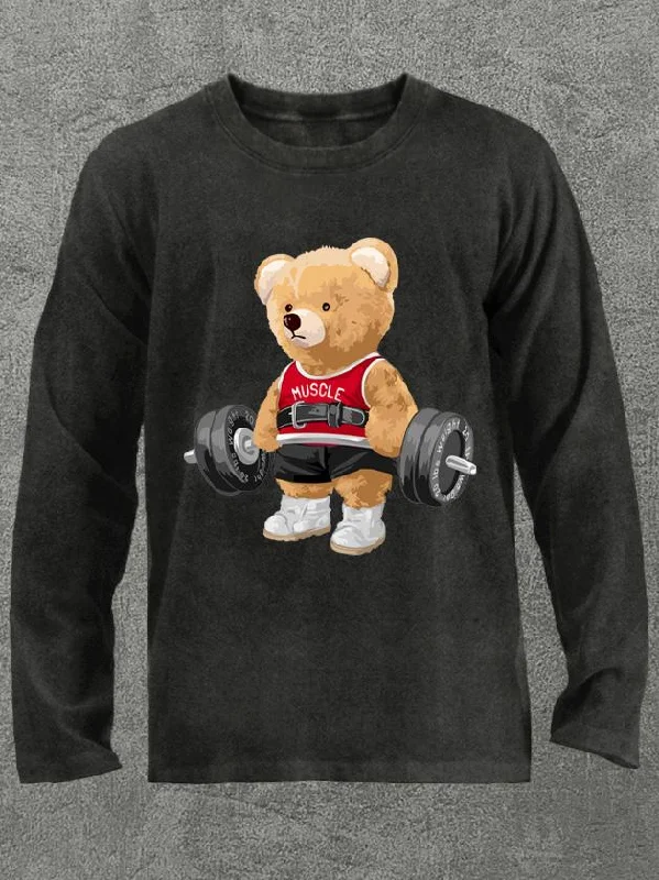 Functional Tops exercise bear Washed Gym Long Sleeve Shirt