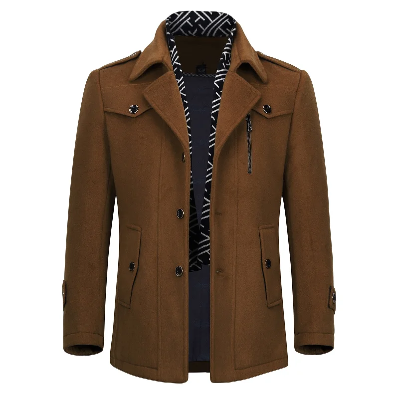 Cool Gear Men's Thick Solid Color Lapel Casual Coat Cotton Khaki