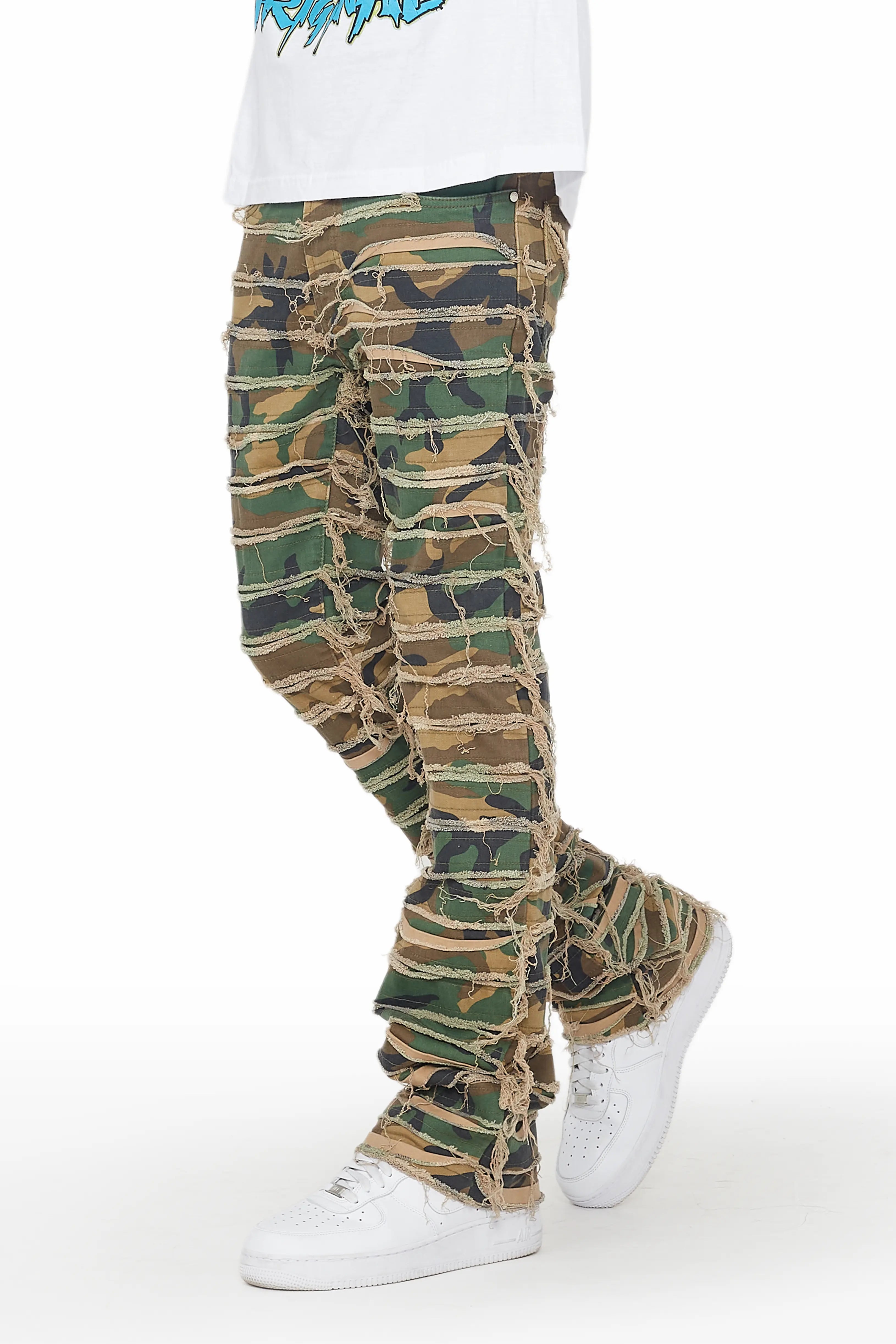 Cassius Faded Camo Stacked Flare Jean