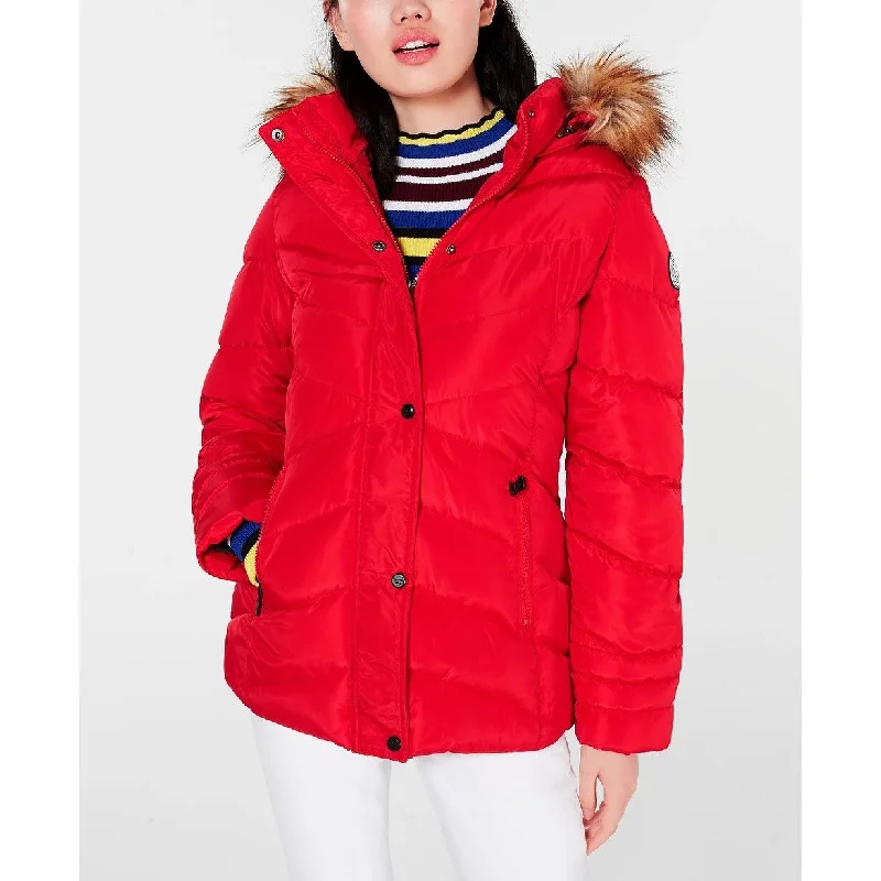 Lightweight Apparel Madden Girl Juniors' Hooded Faux-Fur-Trim Puffer Coat Red Size Small Lightweight Apparel Madden Girl Juniors' Hooded Faux-Fur-Trim Puffer Coat Red Size Small