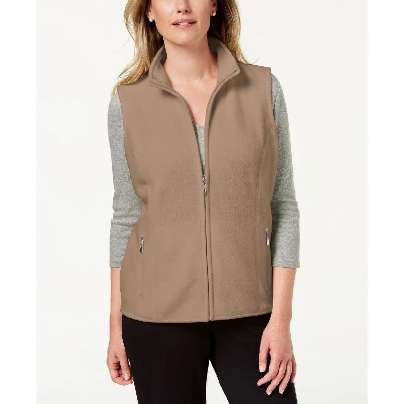 Street Gear Karen Scott Women's Petite Fleece Zip-Front Vest Brown Size 44
