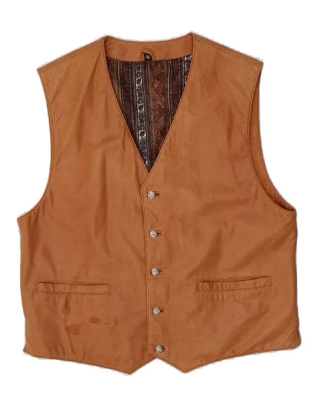 Everyday Jackets VINTAGE Mens Leather Waistcoat IT 48 Medium Brown Leather