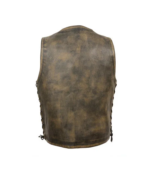 Comfy Styles Men's Distressed Brown Side Lace Vest 3540 MV SL DBR