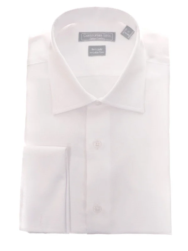 Mens Classic Fit White Textured French Cuff Wrinkle Free Cotton Dress Shirt