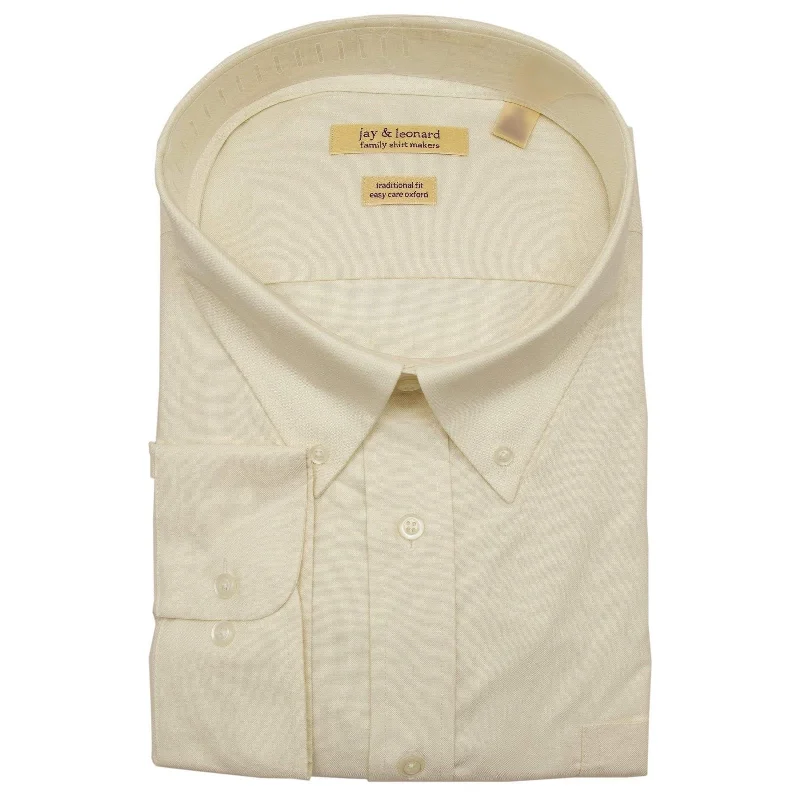 Mens Cotton Solid Ecru Regular Fit Button-Down Collar Oxford Dress Shirt