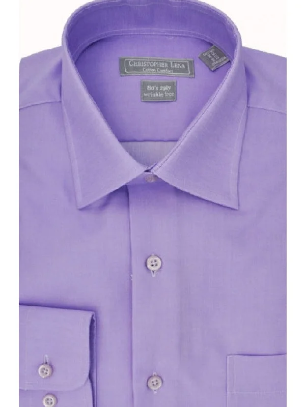 Mens Lavender Purple Spread Collar Wrinkle Free 80s 2ply Cotton Dress Shirt