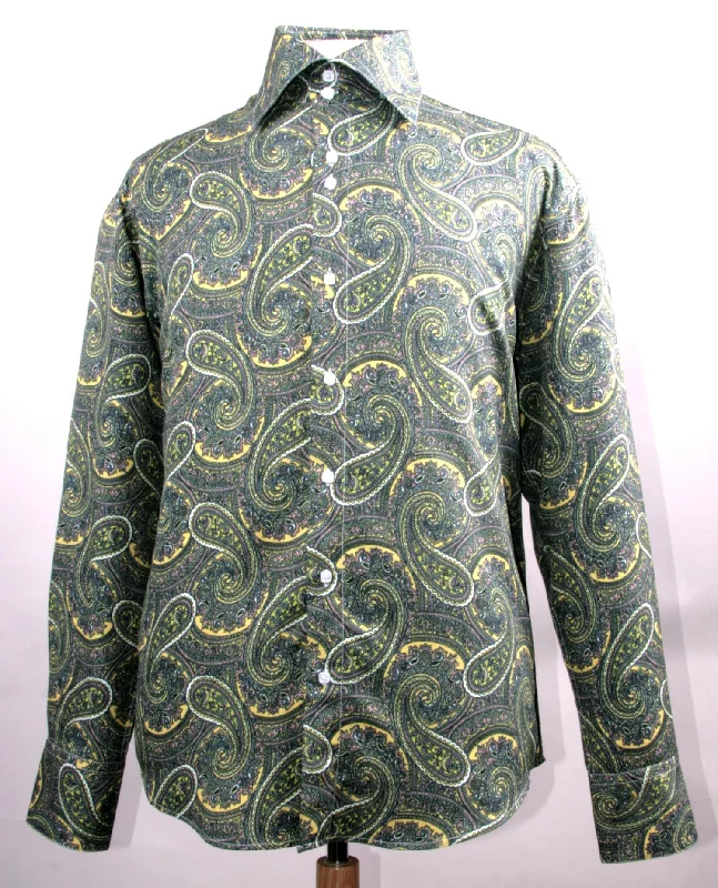 Dress Shirt Regular Fit Paisley Pattern In Mustard