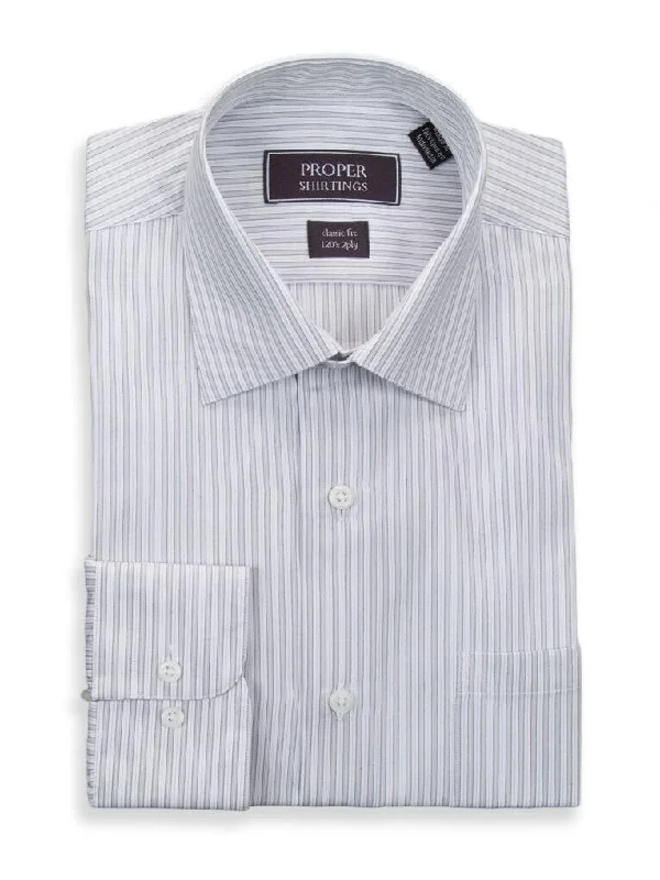 Mens Classic Fit Silver Striped Semi Spread Collar 120's 2ply Cotton Dress Shirt