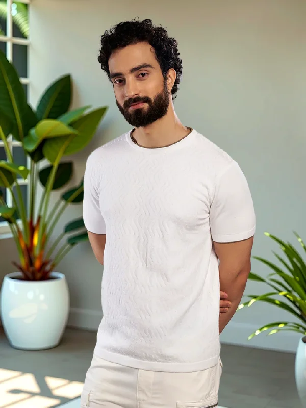 Smart Looks Textured Cotton T-shirt - Maze
