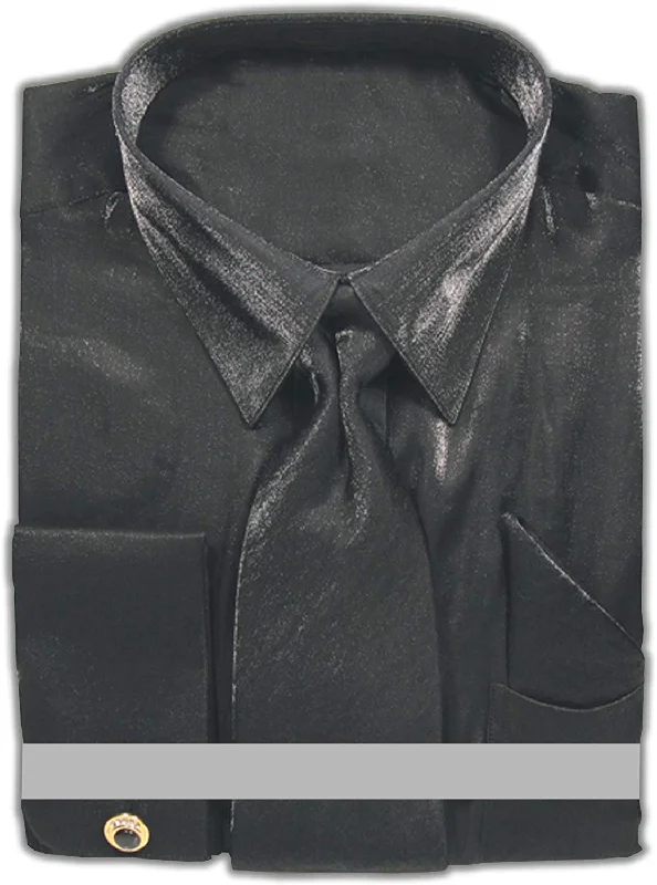 Black Metallic Velvet Dress Shirt Set French Cuff