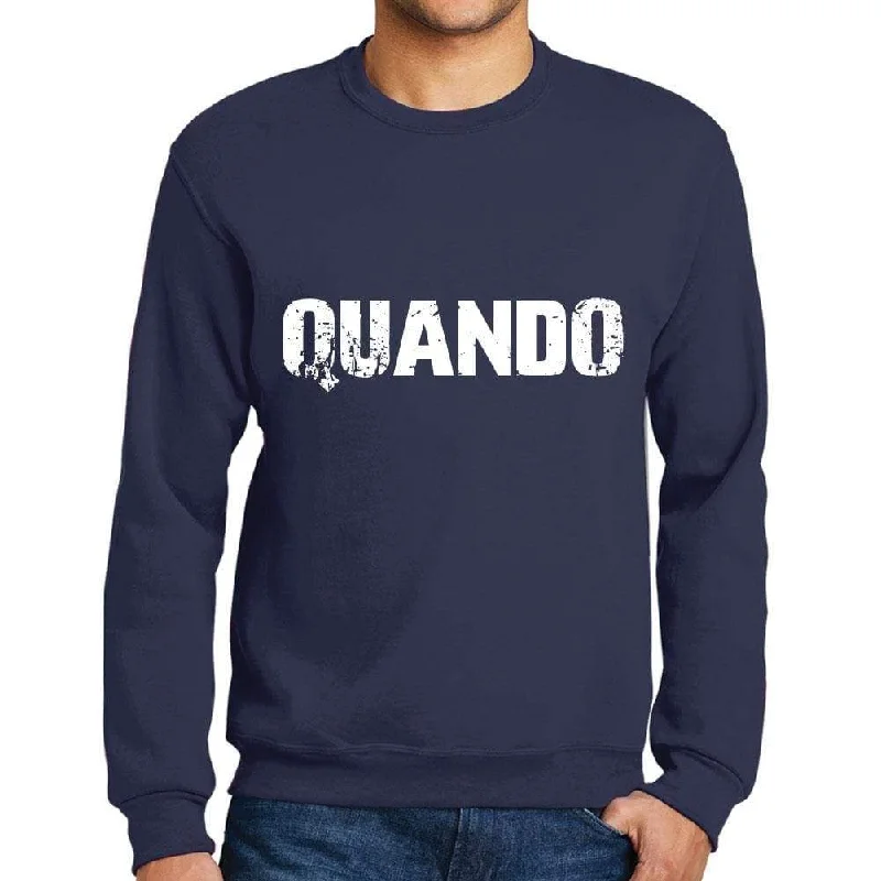 Premium Fit Men's Printed Graphic Sweatshirt Popular Words QUANDO French Navy