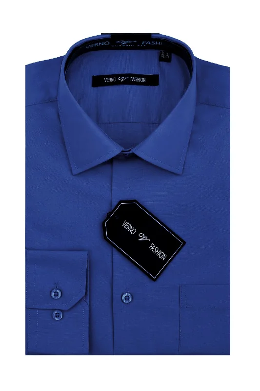 Cotton Blend Dress Shirt Regular Fit In Royal Blue