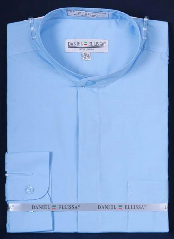 Basic Banded Convertible Cuff Collar Dress Shirt in Light Blue