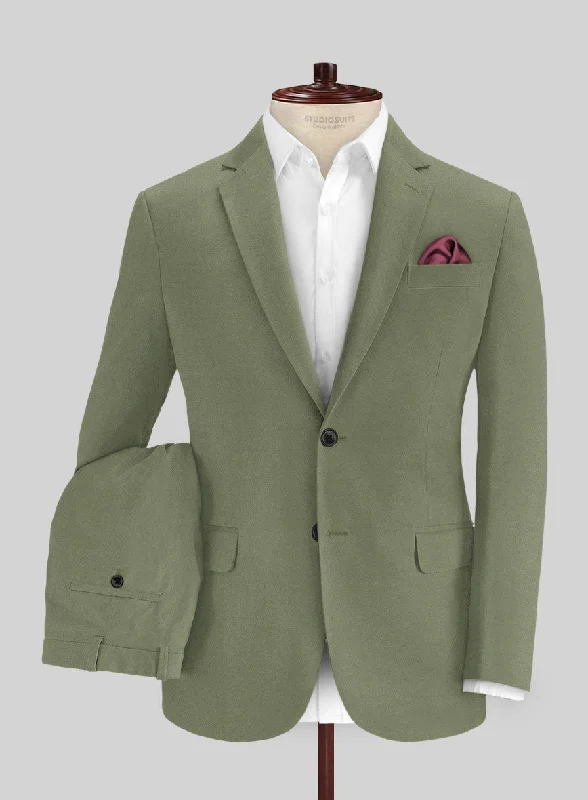 Green Feather Cotton Canvas Stretch Suit