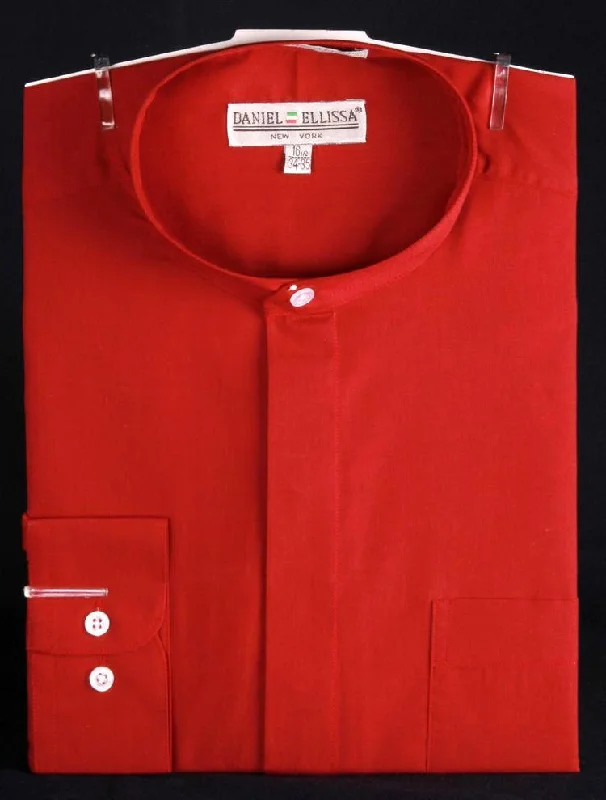 Basic Banded Convertible Cuff Collar Dress Shirt in Red