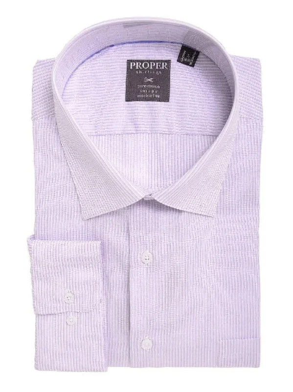 Mens Classic Fit Purple Striped Spread Collar Wrinkle Free Cotton Dress Shirt