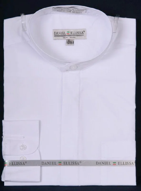 Basic Banded Collar Convertible Cuff Dress Shirt in White