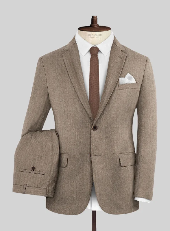 Hardy Minnis Brown Herringbone Wool Suit