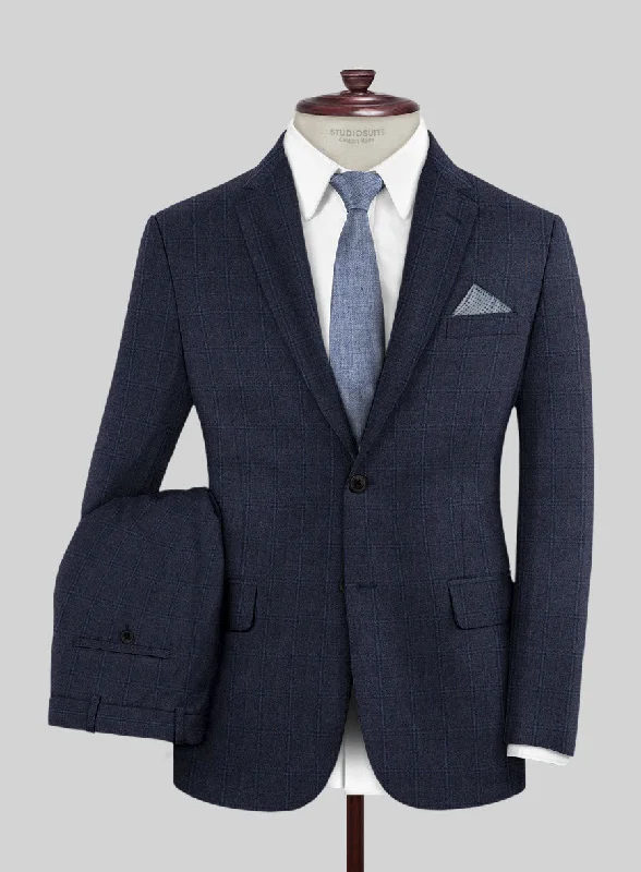 Reda Jeromi Dark Blue Checks Wool Suit