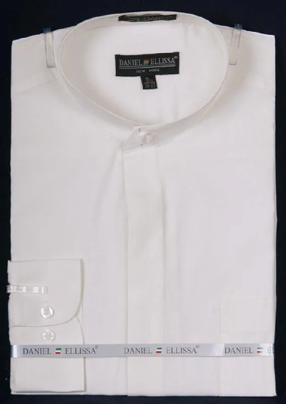 Basic Banded Convertible Cuff Collar Dress Shirt in Ivory