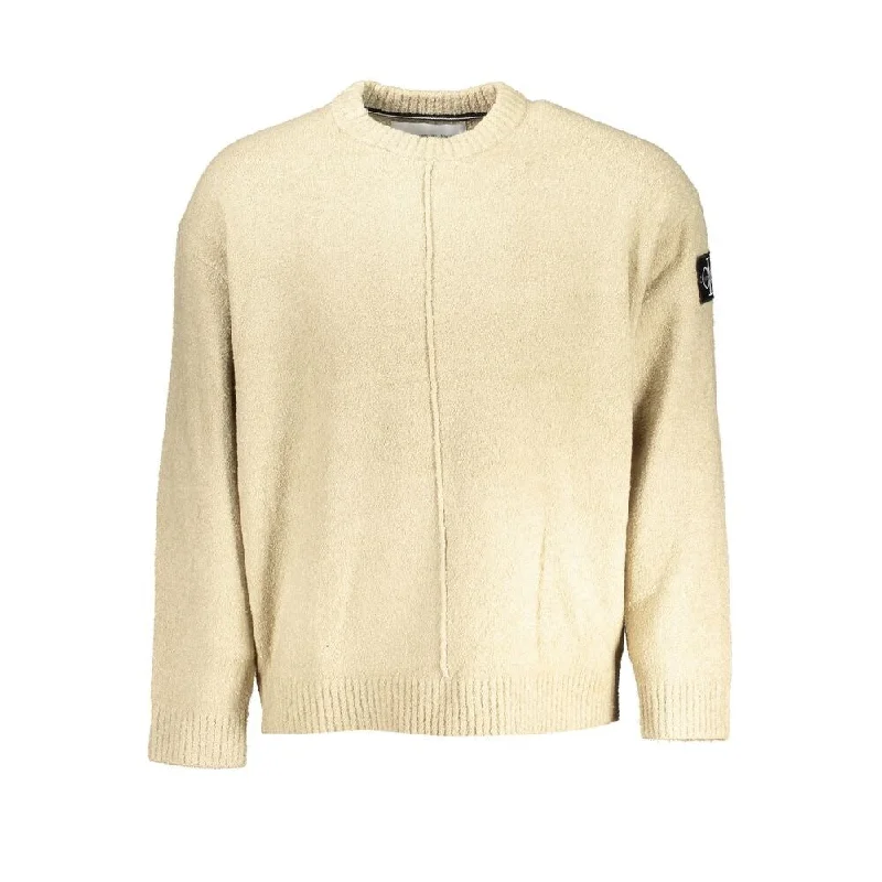 Easy Pants Calvin Klein Chic Beige Crew Neck Sweater with Contrast Men's Details
