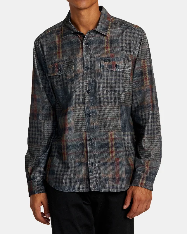 Flexible Wear Freeman Cord Print Long Sleeve Shirt - Navy Marine