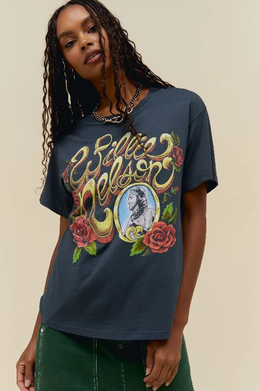 Casual Layers Willie Nelson Rose Frame Boyfriend Tee