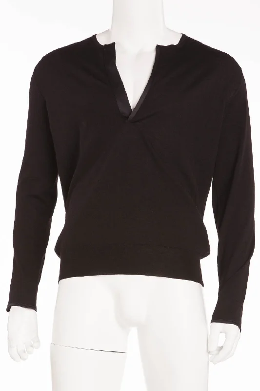Lightweight Apparel Hermes - NWT Black Long Sleeve V Neck Shirt - XL