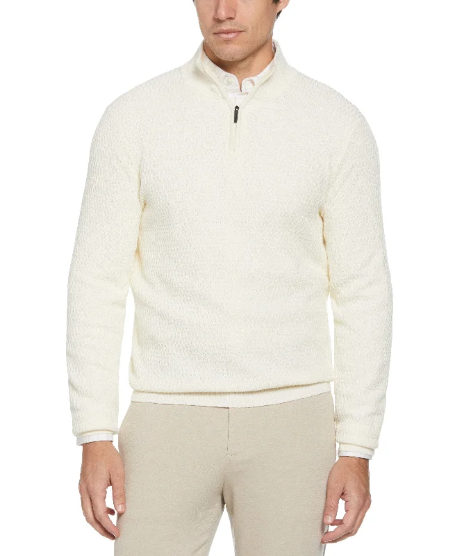 Flexible Wear Ribbed Mock Neck Quarter Zip Sweater